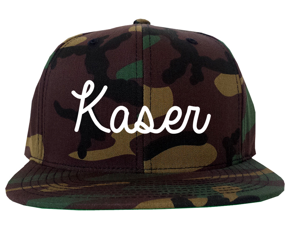Kaser New York NY Script Mens Snapback Hat Army Camo