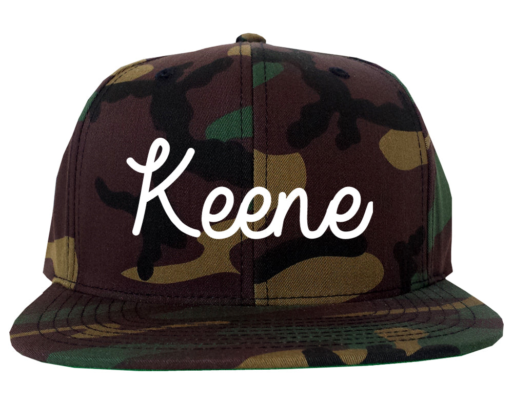Keene New Hampshire NH Script Mens Snapback Hat Army Camo