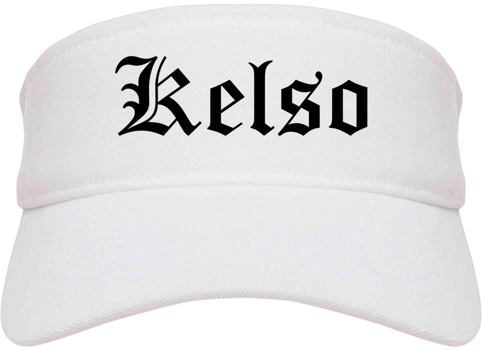 Kelso Washington WA Old English Mens Visor Cap Hat White