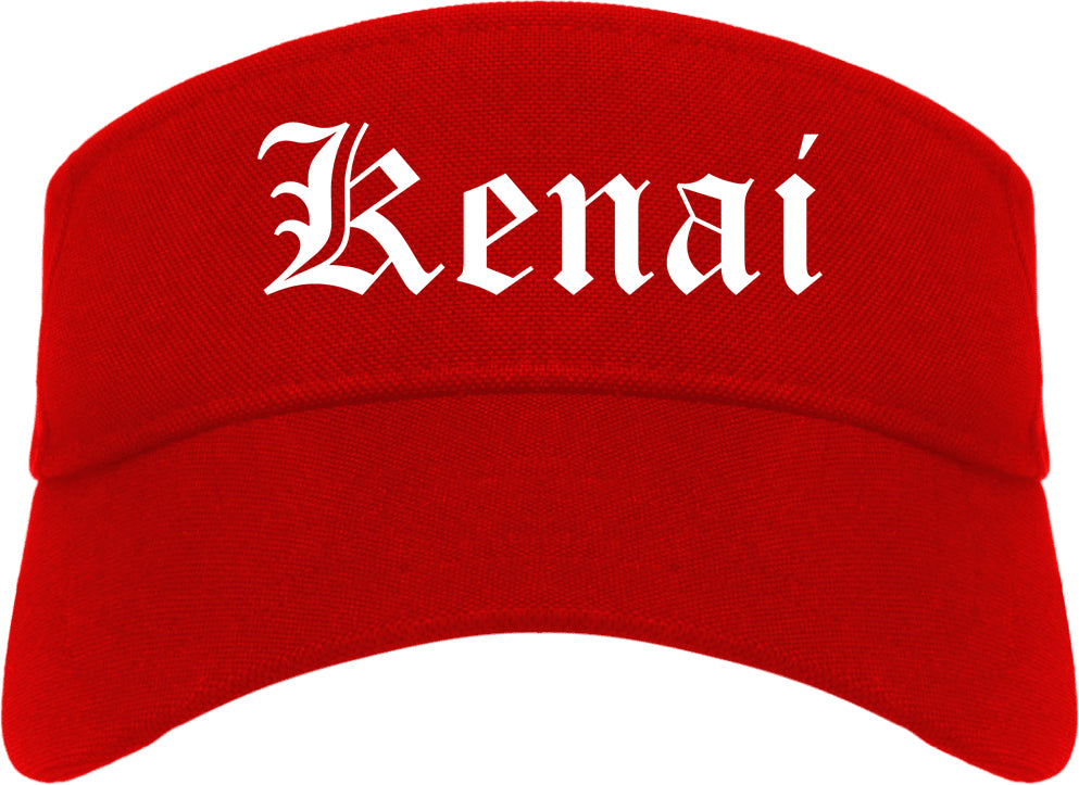 Kenai Alaska AK Old English Mens Visor Cap Hat Red