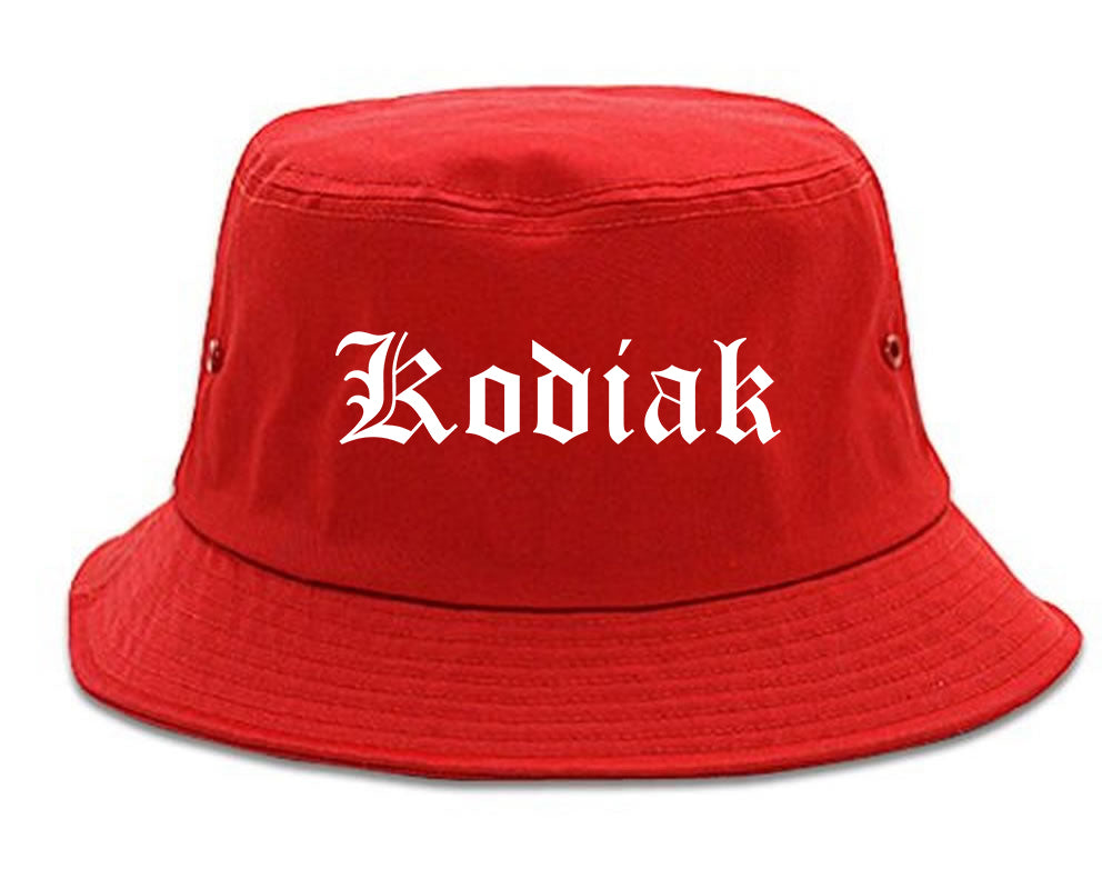 Kodiak Alaska AK Old English Mens Bucket Hat Red