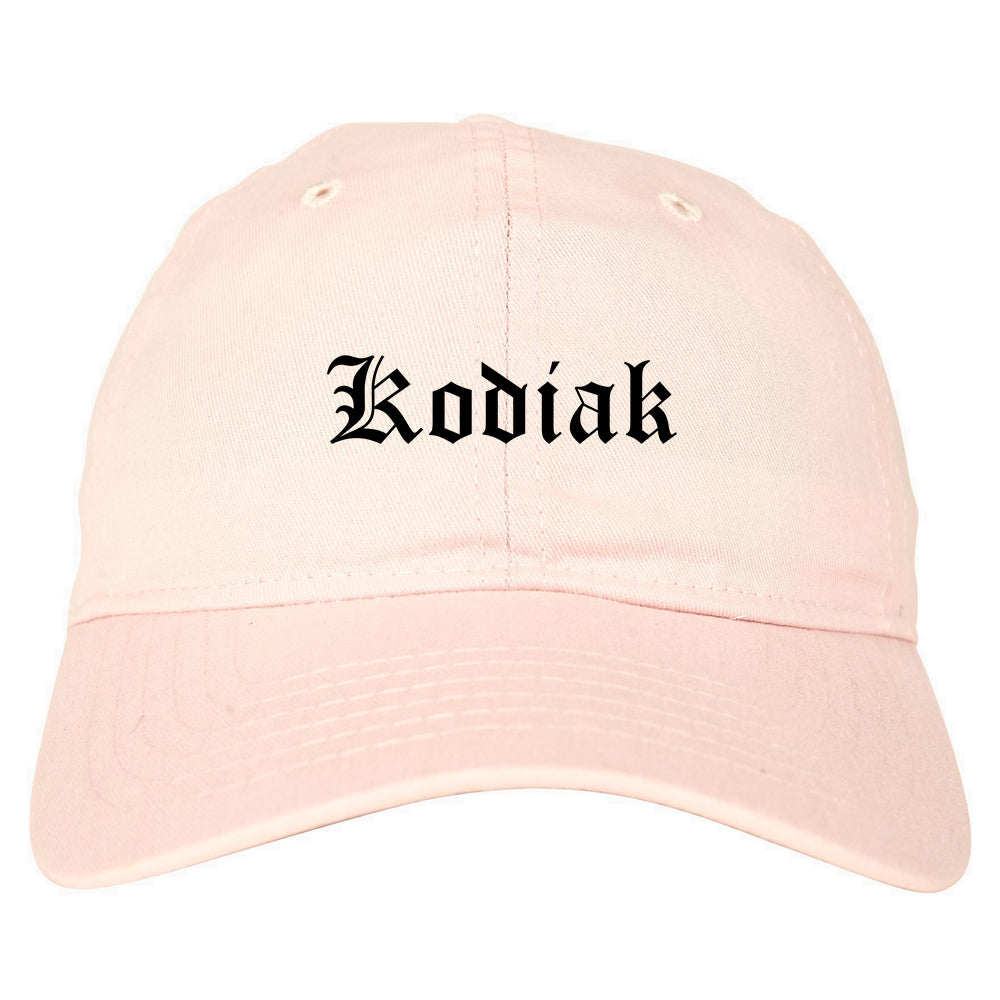 Kodiak Alaska AK Old English Mens Dad Hat Baseball Cap Pink