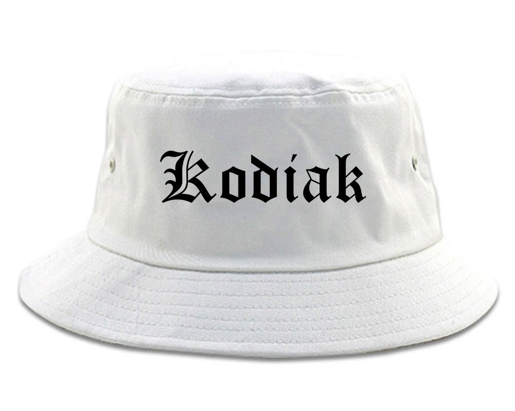 Kodiak Alaska AK Old English Mens Bucket Hat White