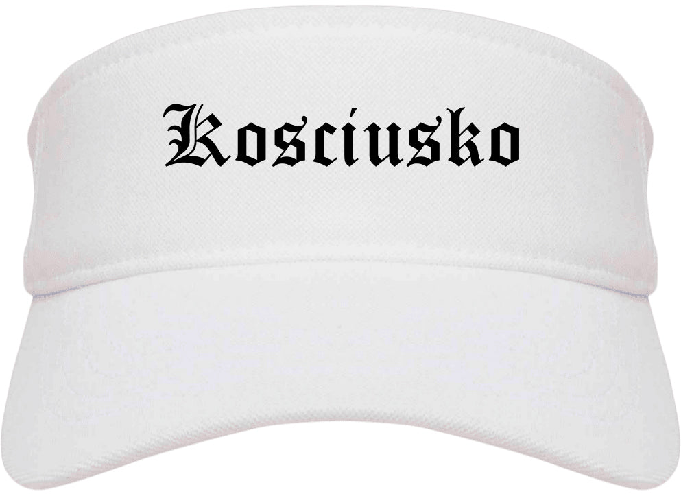 Kosciusko Mississippi MS Old English Mens Visor Cap Hat White