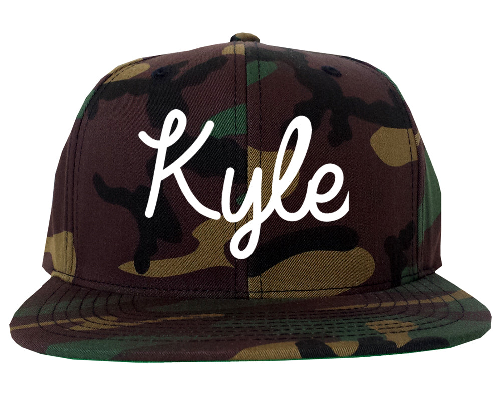 Kyle Texas TX Script Mens Snapback Hat Army Camo