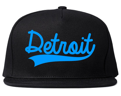 LIGHT BLUE Detroit Michigan Varsity Logo Mens Snapback Hat Black