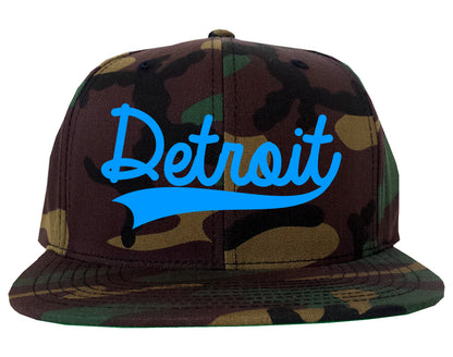 LIGHT BLUE Detroit Michigan Varsity Logo Mens Snapback Hat Camo