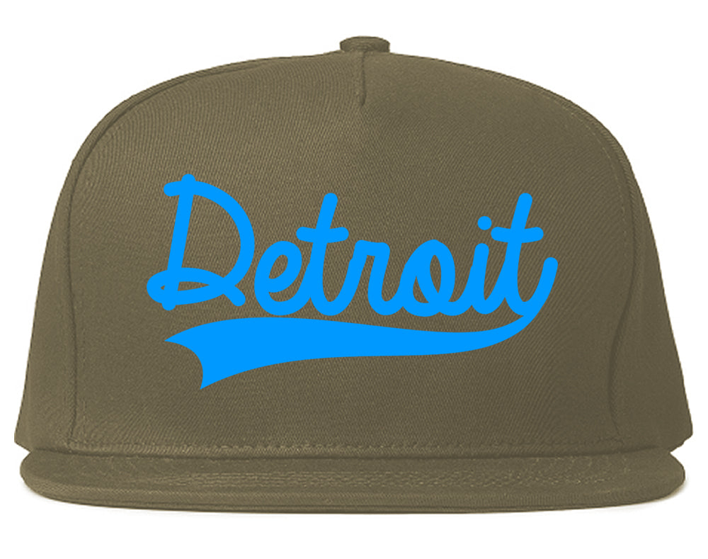 LIGHT BLUE Detroit Michigan Varsity Logo Mens Snapback Hat Grey