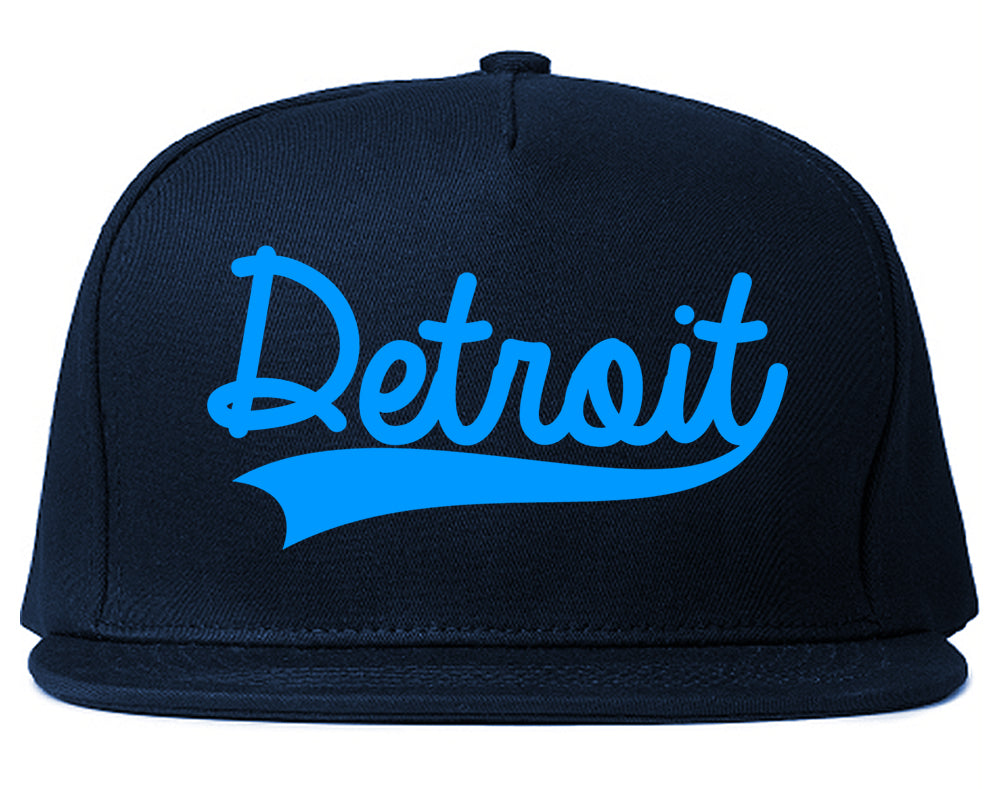 LIGHT BLUE Detroit Michigan Varsity Logo Mens Snapback Hat Navy Blue