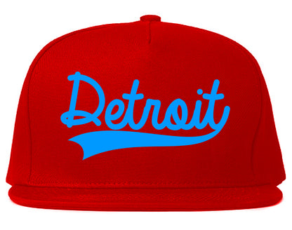 LIGHT BLUE Detroit Michigan Varsity Logo Mens Snapback Hat Red