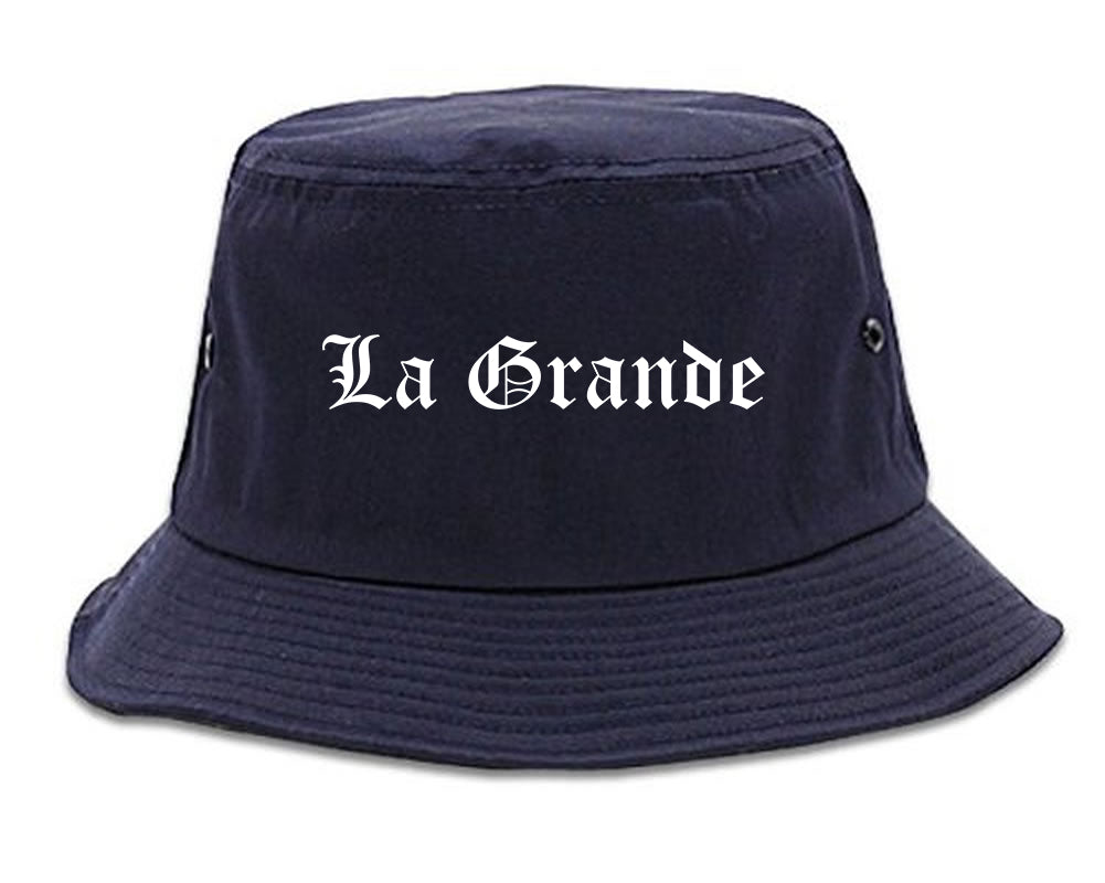 La Grande Oregon OR Old English Mens Bucket Hat Navy Blue