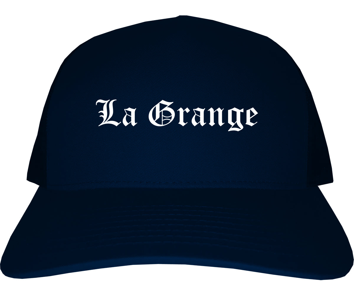La Grange Illinois IL Old English Mens Trucker Hat Cap Navy Blue