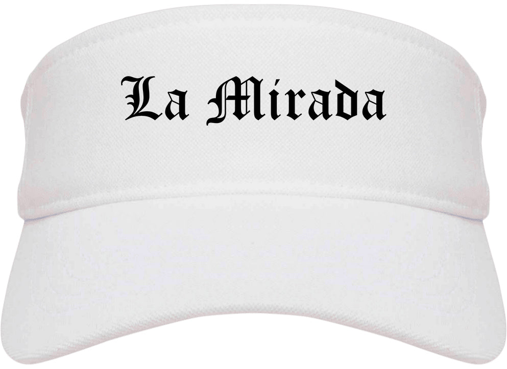 La Mirada California CA Old English Mens Visor Cap Hat White