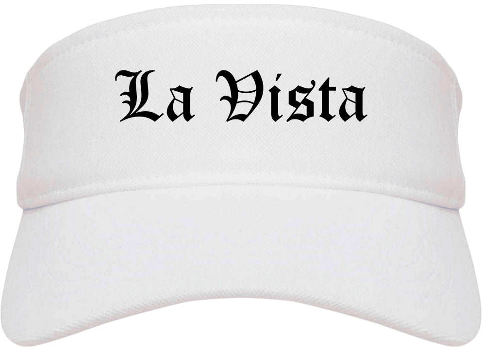 La Vista Nebraska NE Old English Mens Visor Cap Hat White