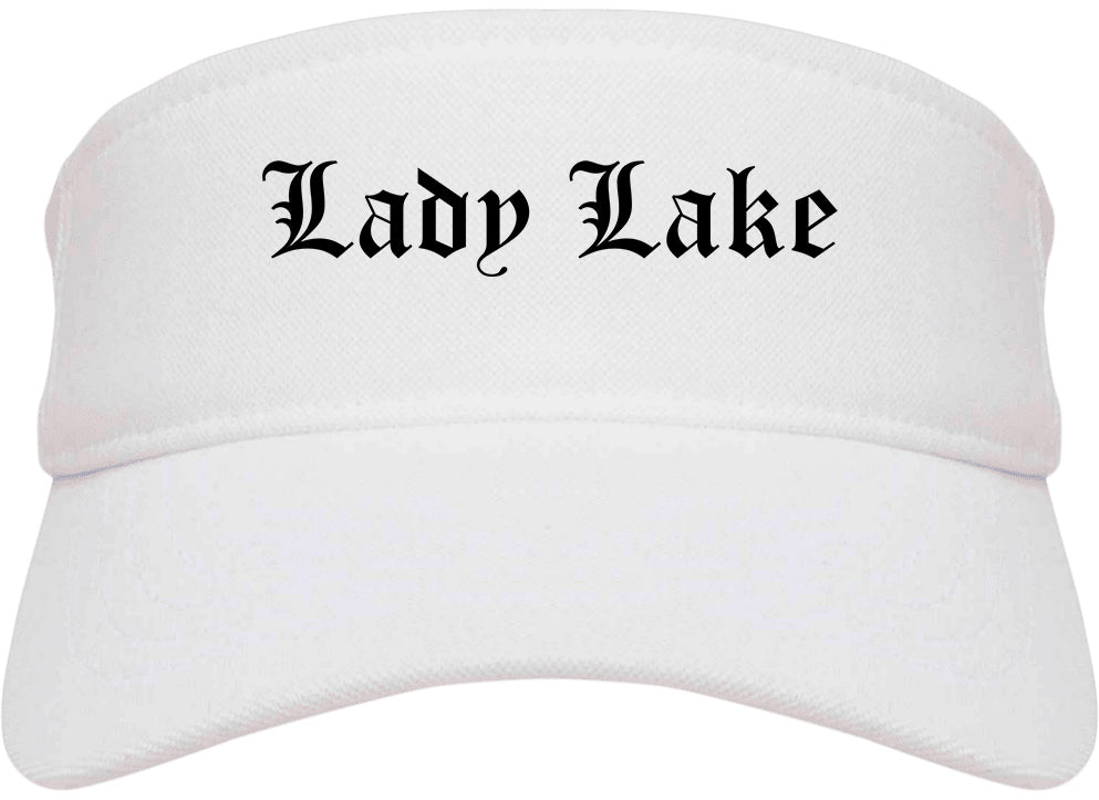 Lady Lake Florida FL Old English Mens Visor Cap Hat White