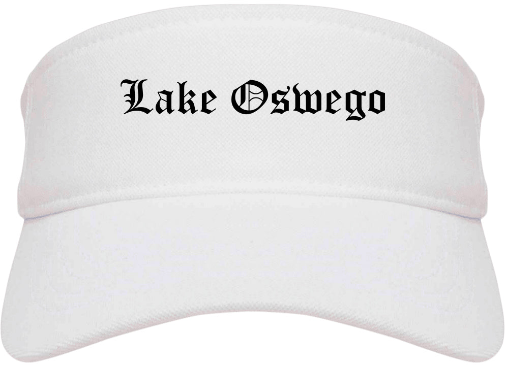 Lake Oswego Oregon OR Old English Mens Visor Cap Hat White