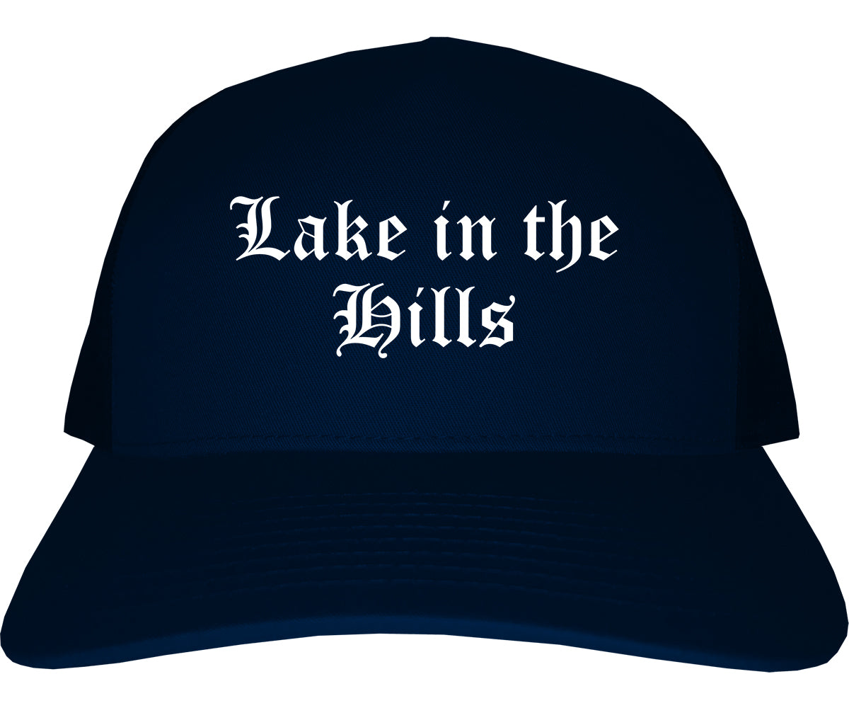 Lake in the Hills Illinois IL Old English Mens Trucker Hat Cap Navy Blue