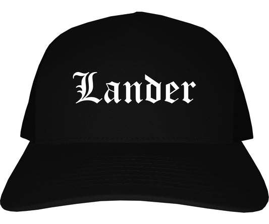 Lander Wyoming WY Old English Mens Trucker Hat Cap Black