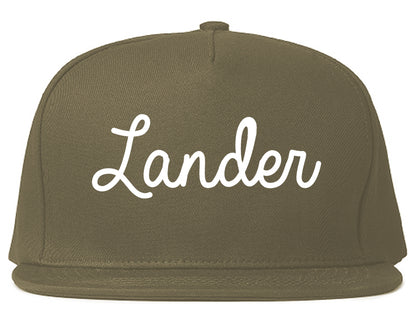Lander Wyoming WY Script Mens Snapback Hat Grey