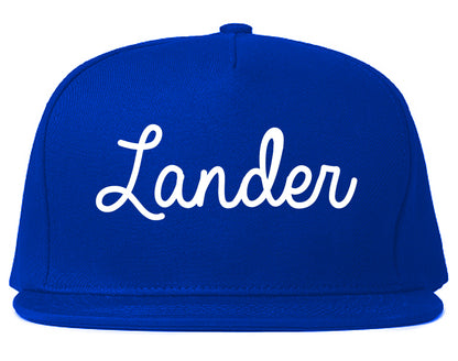 Lander Wyoming WY Script Mens Snapback Hat Royal Blue