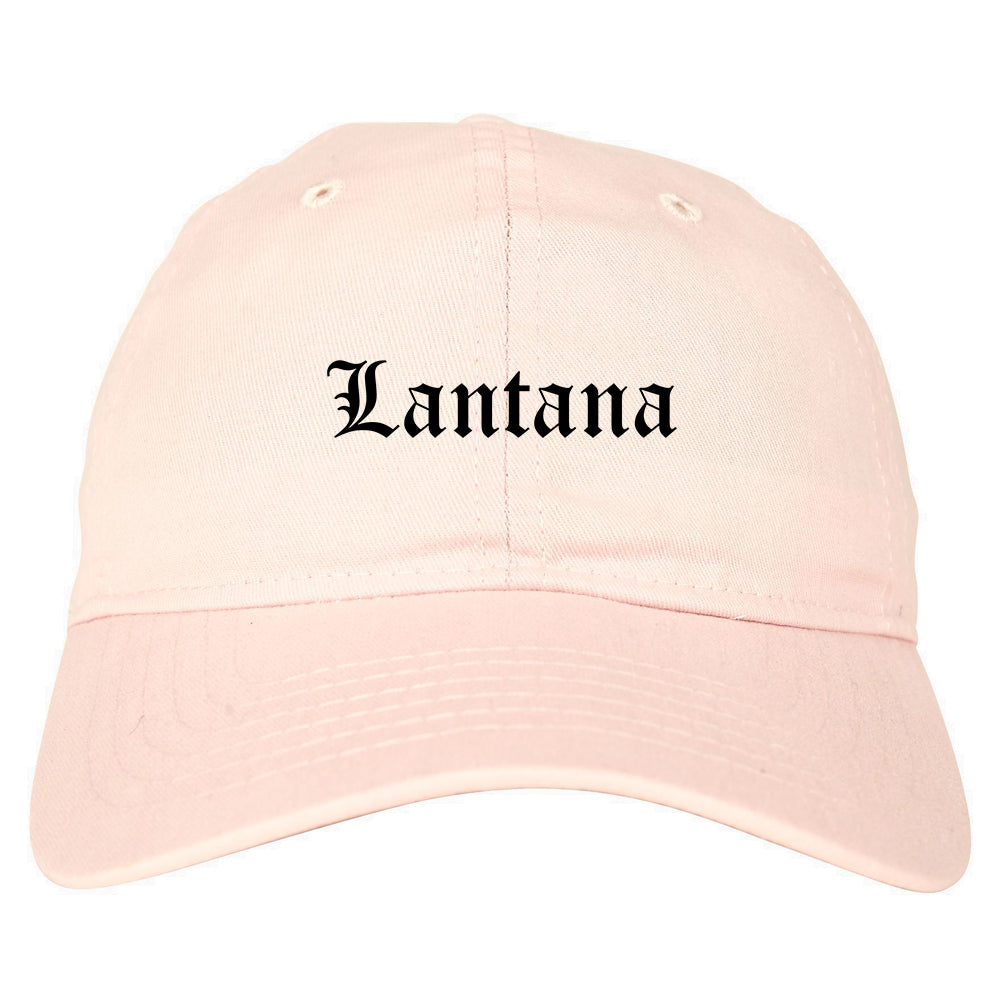 Lantana Florida FL Old English Mens Dad Hat Baseball Cap Pink