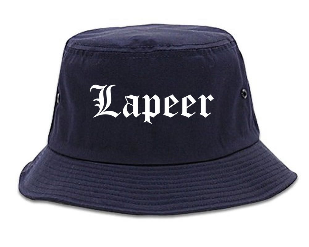 Lapeer Michigan MI Old English Mens Bucket Hat Navy Blue