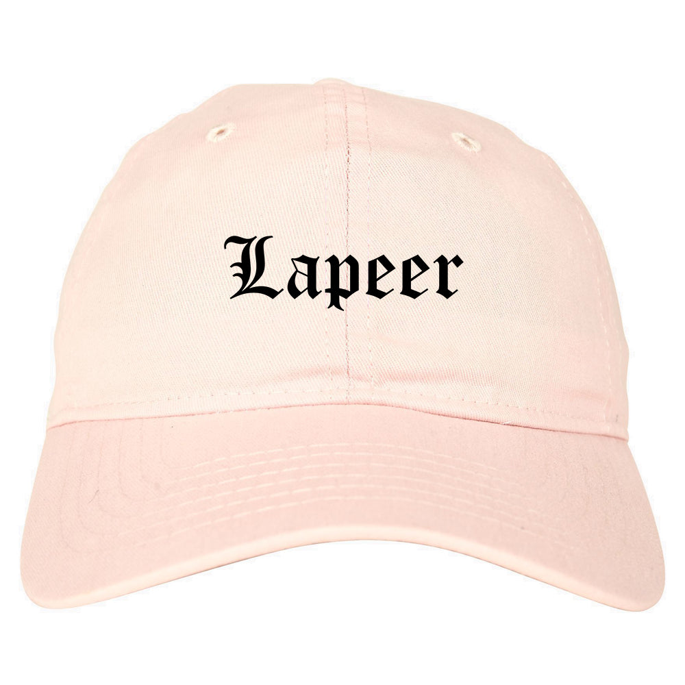 Lapeer Michigan MI Old English Mens Dad Hat Baseball Cap Pink