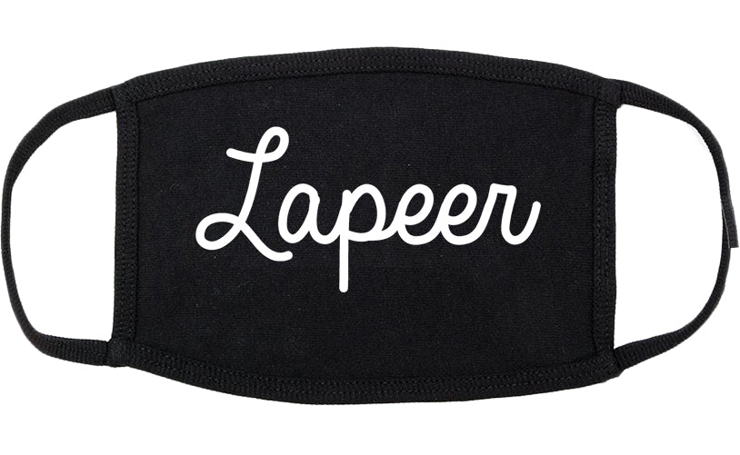 Lapeer Michigan MI Script Cotton Face Mask Black