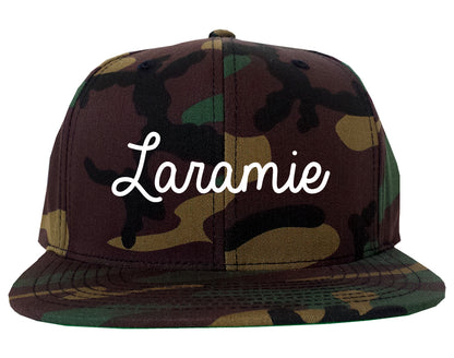 Laramie Wyoming WY Script Mens Snapback Hat Army Camo