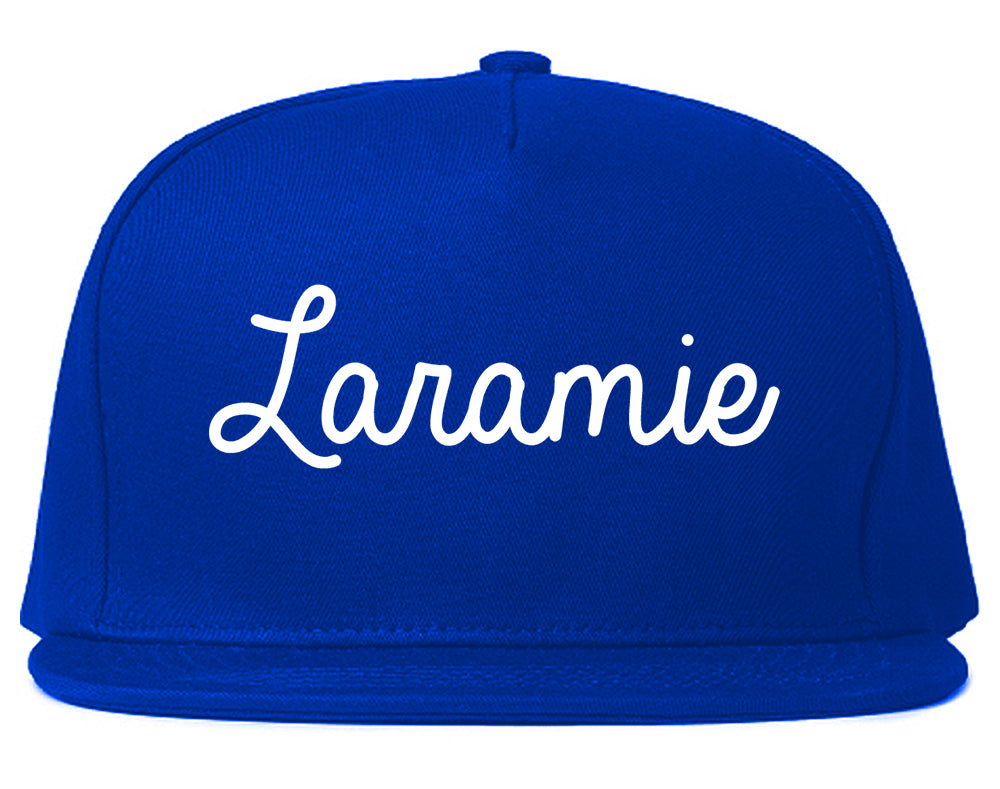 Laramie Wyoming WY Script Mens Snapback Hat Royal Blue