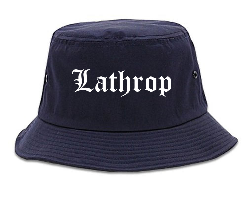 Lathrop California CA Old English Mens Bucket Hat Navy Blue