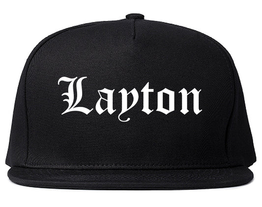 Layton Utah UT Old English Mens Snapback Hat Black