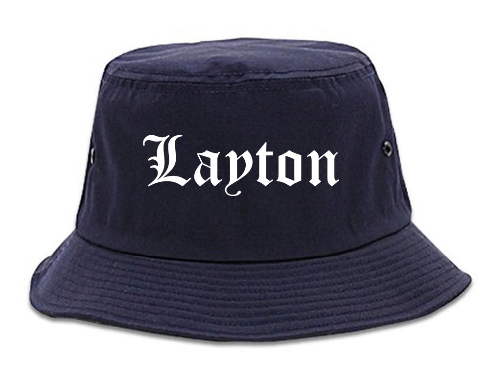 Layton Utah UT Old English Mens Bucket Hat Navy Blue
