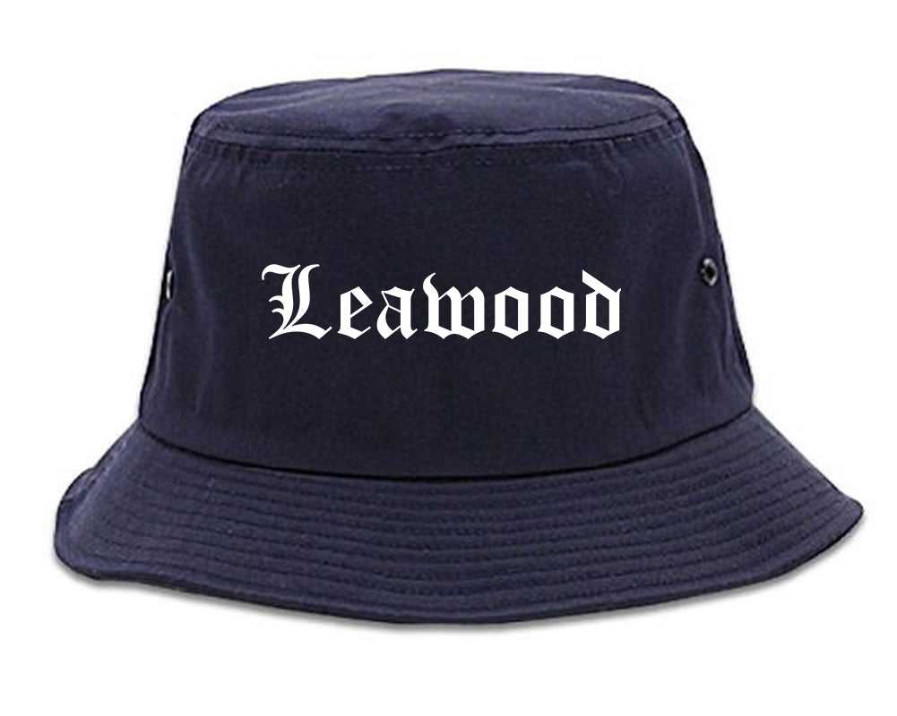 Leawood Kansas KS Old English Mens Bucket Hat Navy Blue