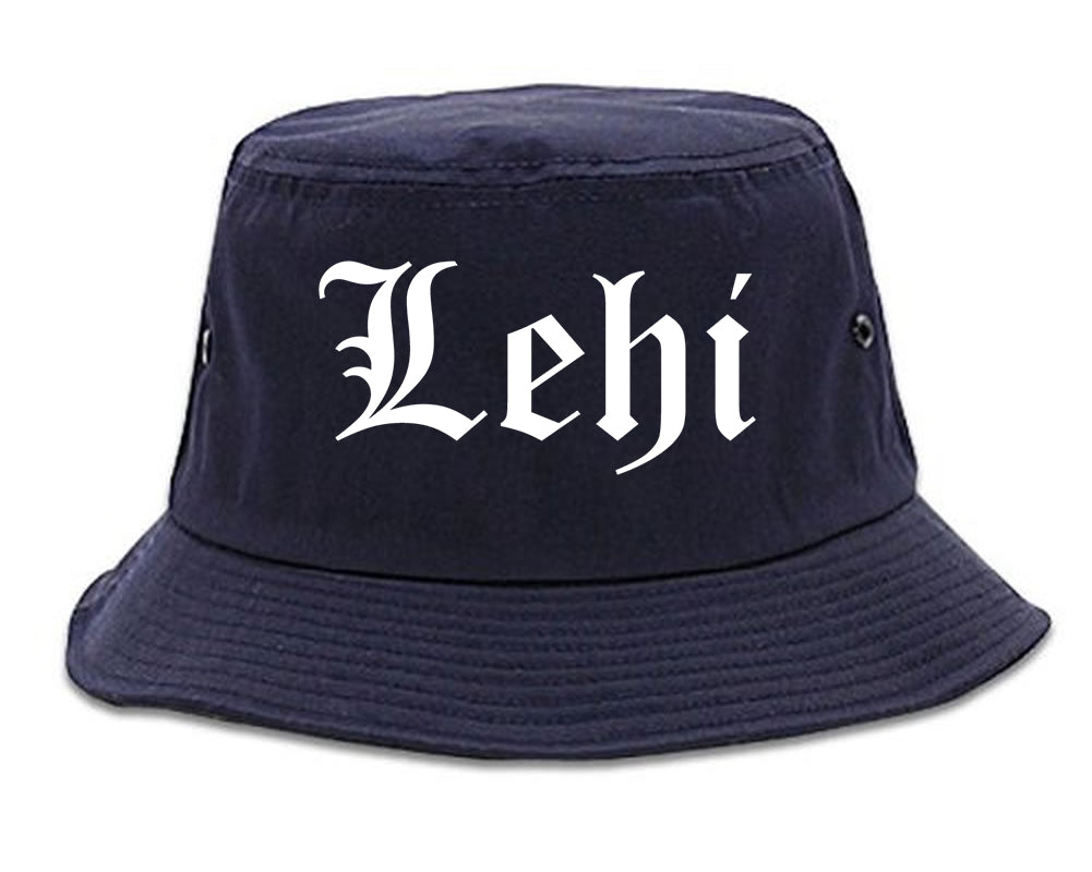 Lehi Utah UT Old English Mens Bucket Hat Navy Blue