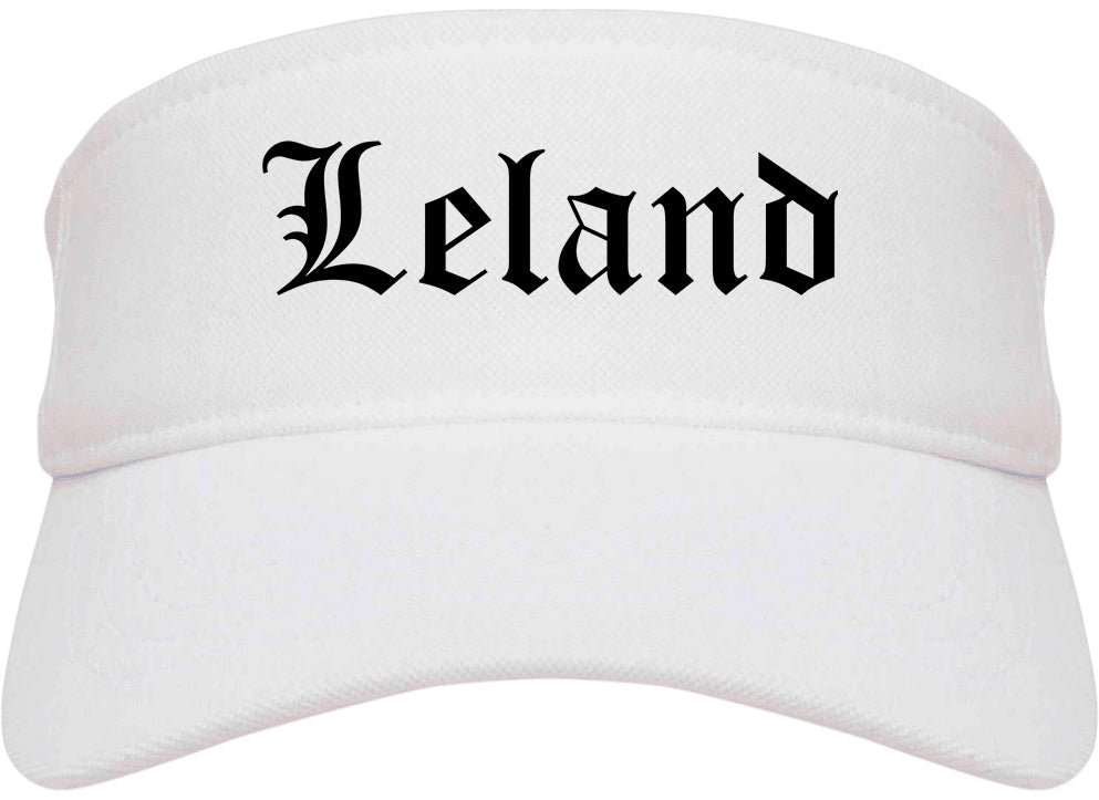 Leland North Carolina NC Old English Mens Visor Cap Hat White