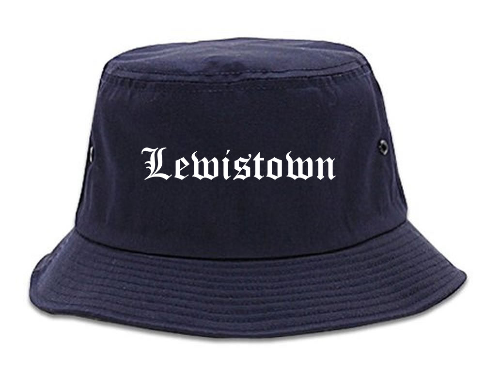 Lewistown Montana MT Old English Mens Bucket Hat Navy Blue