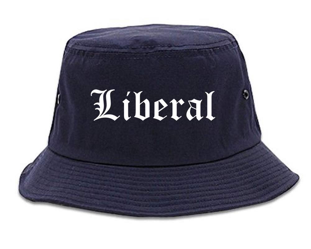 Liberal Kansas KS Old English Mens Bucket Hat Navy Blue
