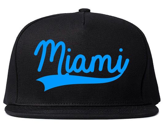 Light Blue Miami Florida Varsity Logo Mens Snapback Hat Black