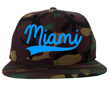 Light Blue Miami Florida Varsity Logo Mens Snapback Hat Camo