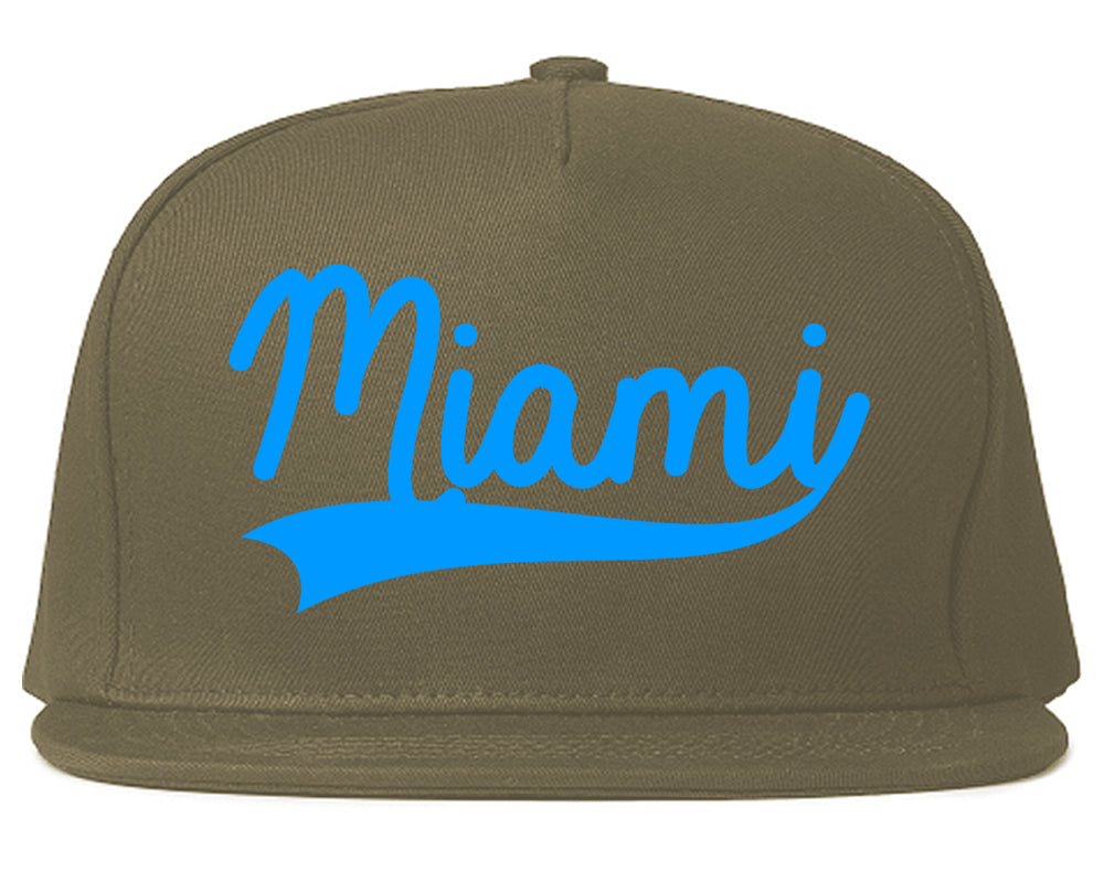 Light Blue Miami Florida Varsity Logo Mens Snapback Hat Grey
