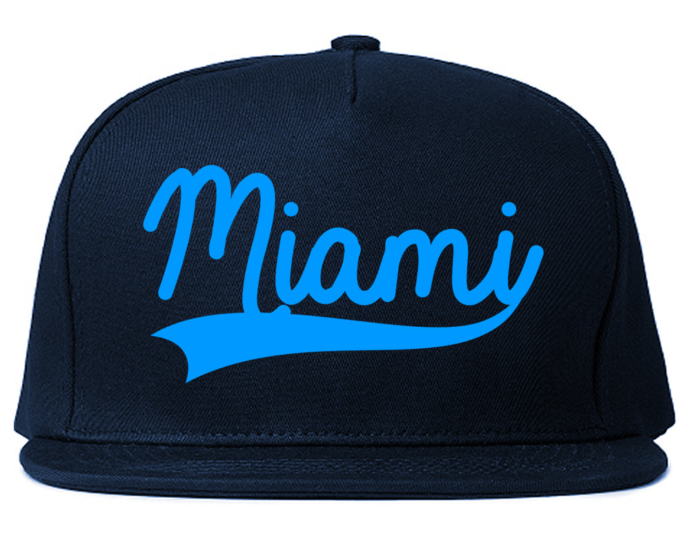 Light Blue Miami Florida Varsity Logo Mens Snapback Hat Navy Blue