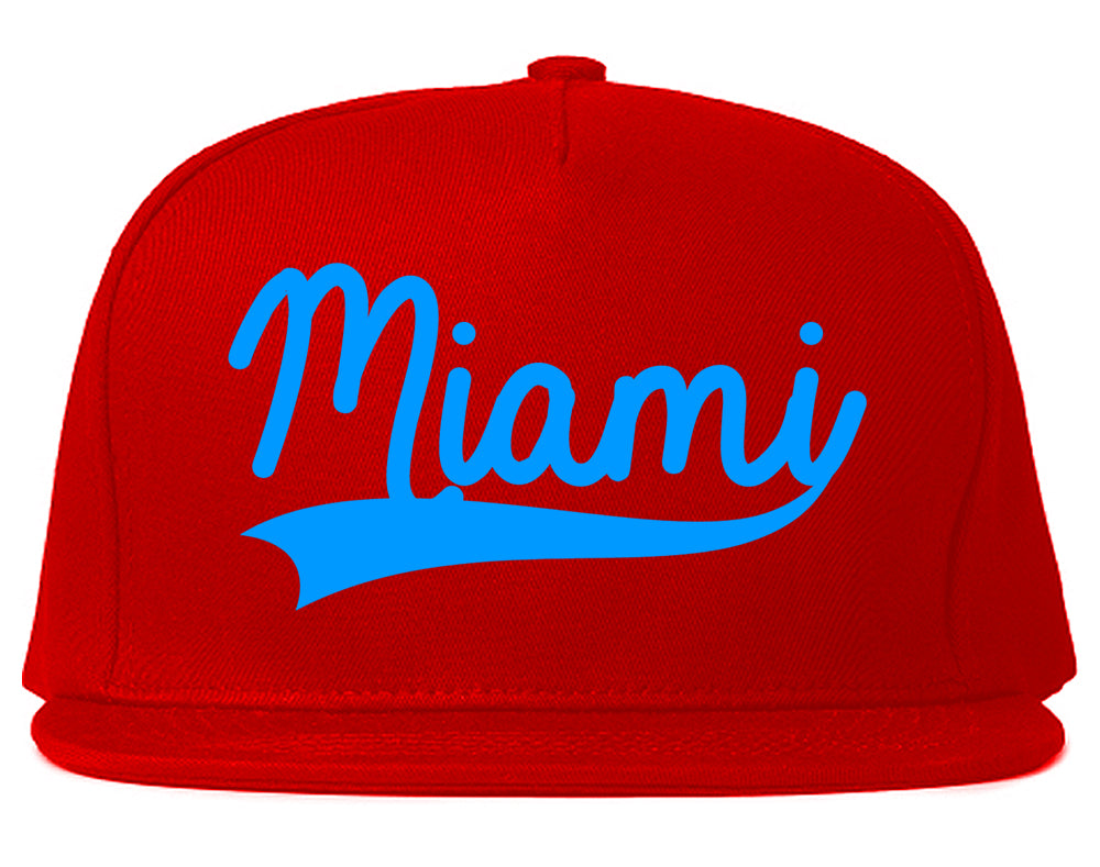 Light Blue Miami Florida Varsity Logo Mens Snapback Hat Red