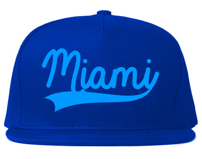 Light Blue Miami Florida Varsity Logo Mens Snapback Hat Royal Blue