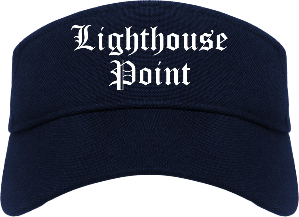 Lighthouse Point Florida FL Old English Mens Visor Cap Hat Navy Blue