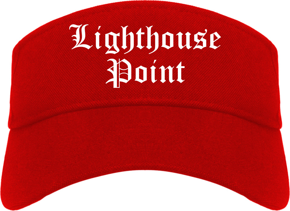 Lighthouse Point Florida FL Old English Mens Visor Cap Hat Red