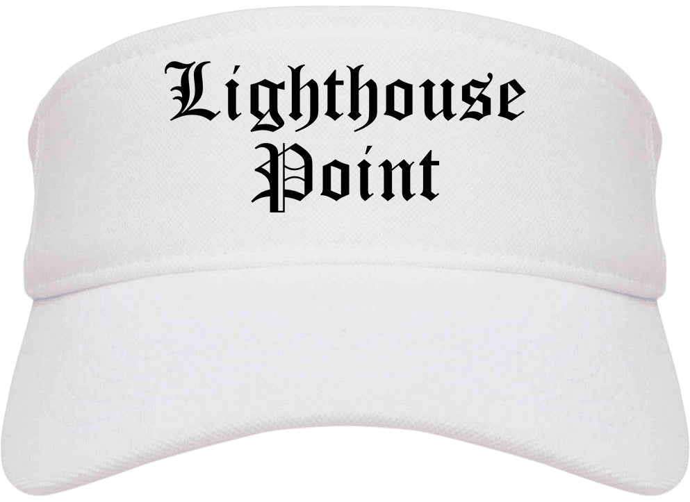 Lighthouse Point Florida FL Old English Mens Visor Cap Hat White