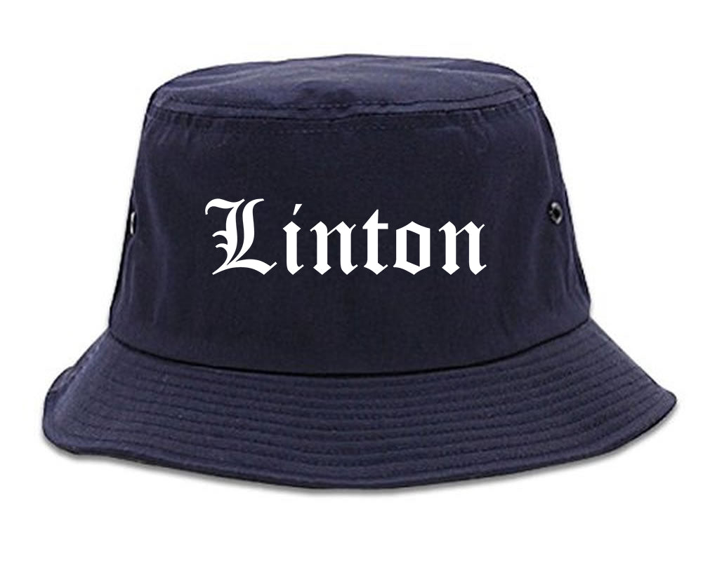 Linton Indiana IN Old English Mens Bucket Hat Navy Blue