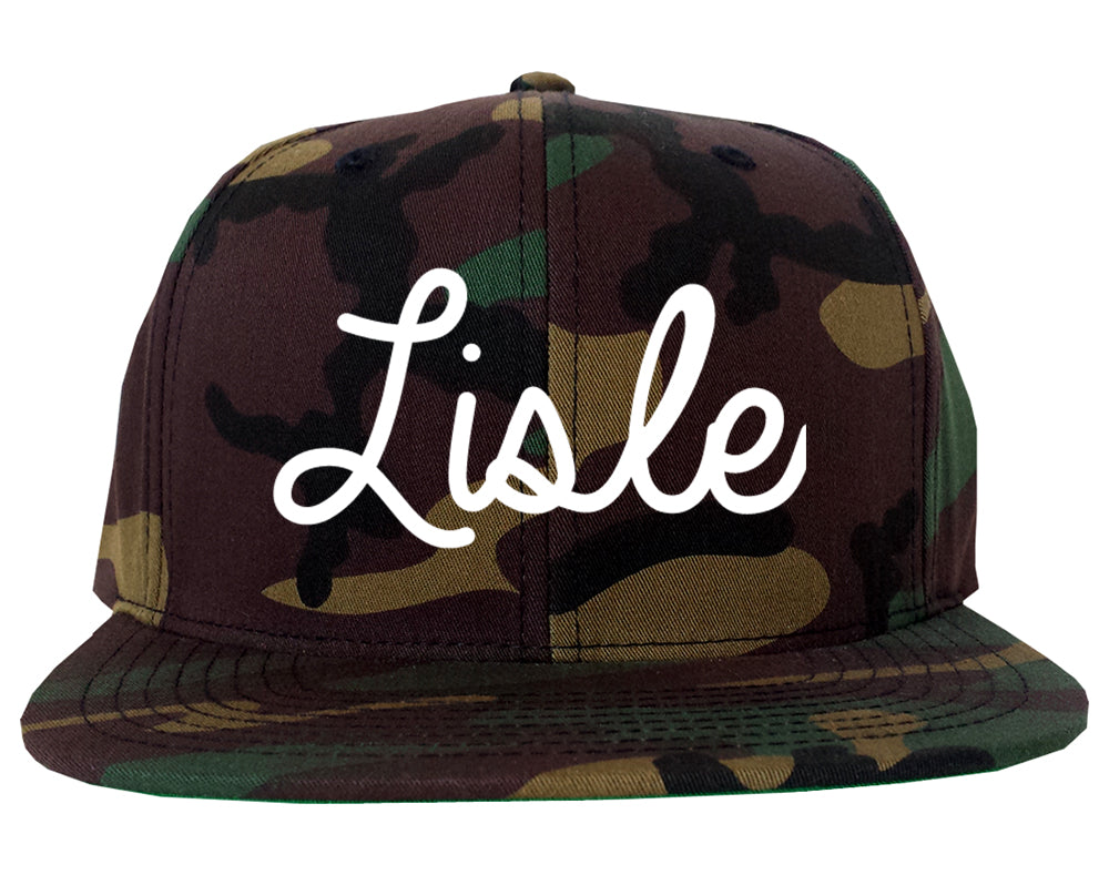 Lisle Illinois IL Script Mens Snapback Hat Army Camo