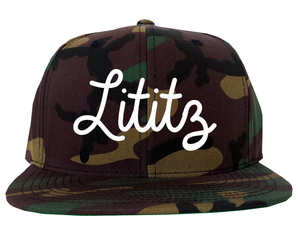 Lititz Pennsylvania PA Script Mens Snapback Hat Army Camo